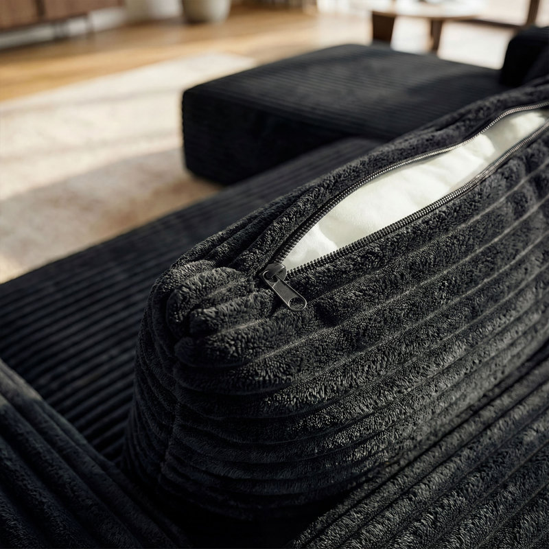 Canapé en U rembourré et désossé avec chaises doubles et coussins, Noir