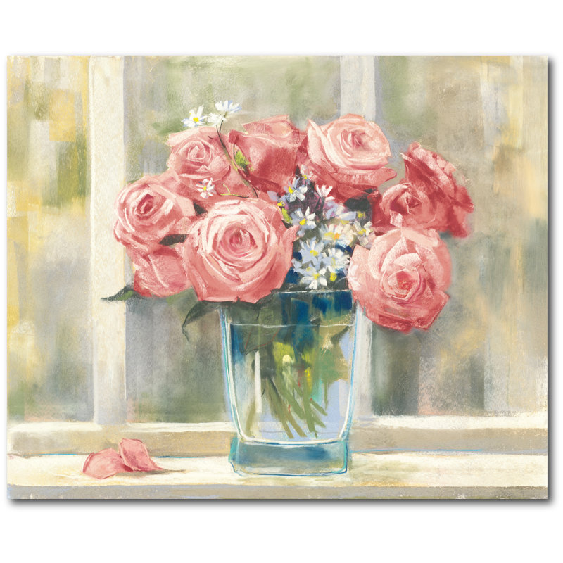 Roses roses - reproduction d'art sur toile tendue, H 20 po x l 24 po x P 1,5 po