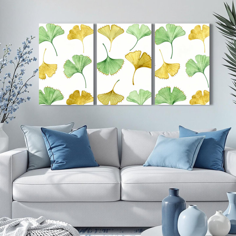 «Ginkgo Leaf», reproduction d'art sur toile tendue sur toile, ensemble inspiré de la nature (ensemble de 3)