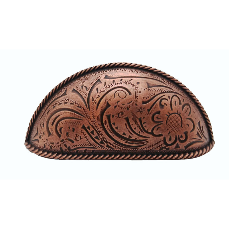 Poignée en forme de tasse / bac gravée 3 po Engraved Flower, Cuivre OX