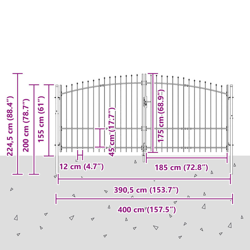 Double barrière vidaXL avec verrou gris 400 x 199,5 cm Acier