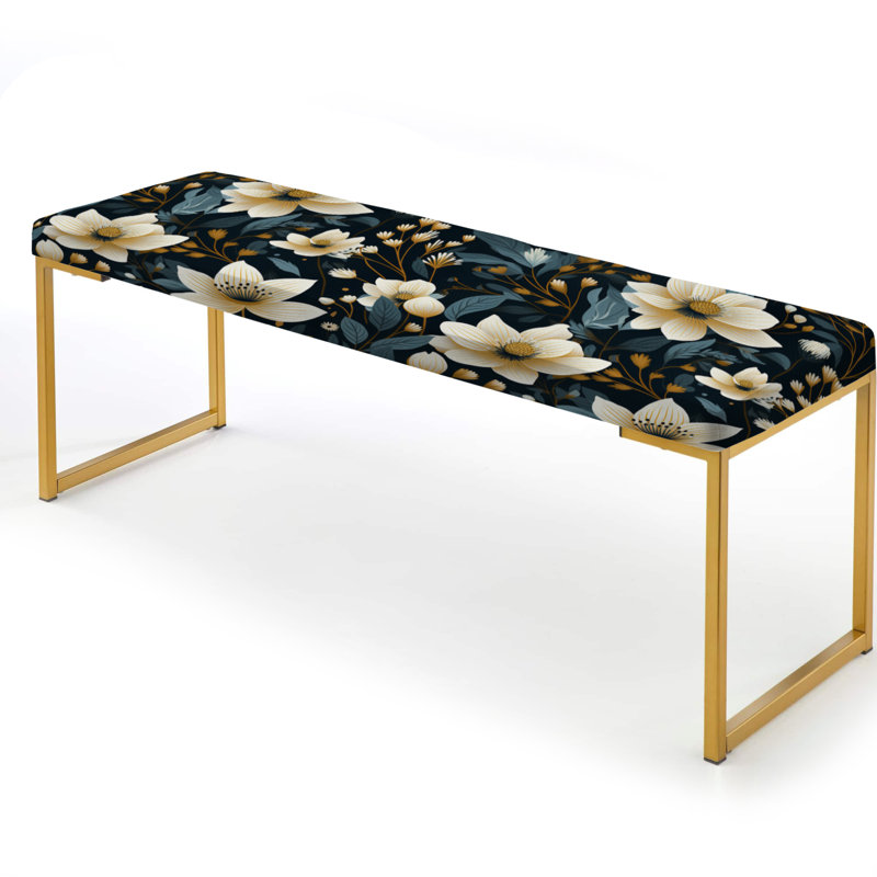 Banc rembourré or, White And Black Magnolias Floral Pattern III