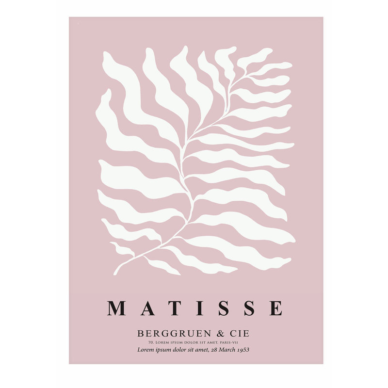 «Botanical Matisse Leaf Blush», reproduction d'art moderne sans cadre Mid-Century, H 10 po x l 8 po