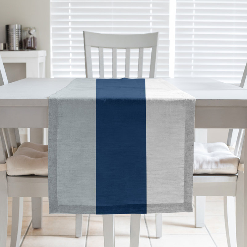 Miami Basketball Table Runner, 72" L x 16" W, Poly Twill, Silver/Navy Blue/White