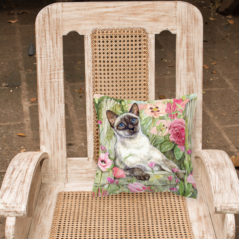  Coussin 14 "chat siamois dans les roses, 18 po x 18 po