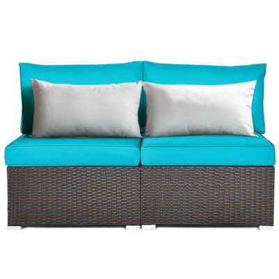 Ensemble de canapé de patio sans accoudoirs en rotin avec coussins 2 pièces Howells