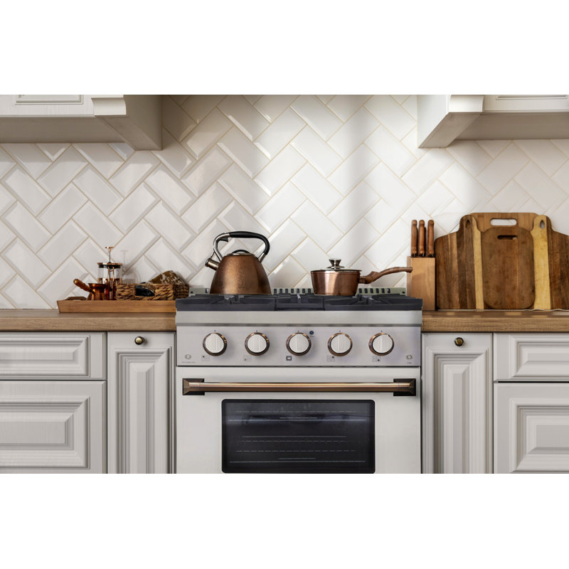 Kucht 30'' W Free Standing Range, White/Gold, Natural Gas