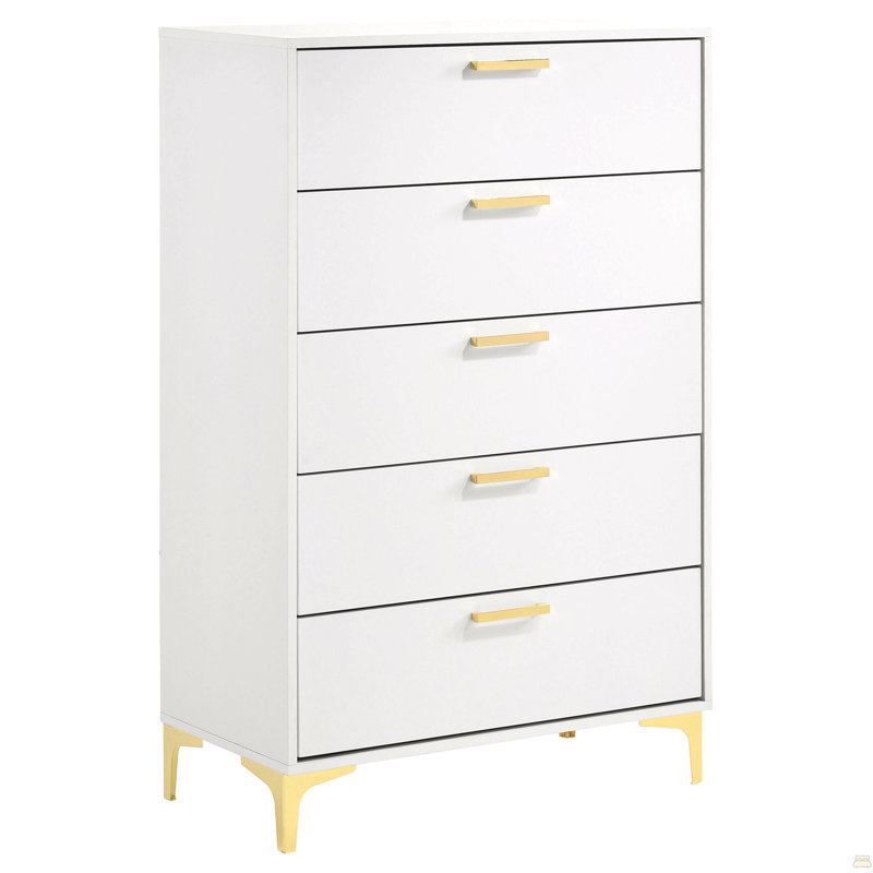Commode rectangulaire blanche à 5 tiroirs Karena, Blanc