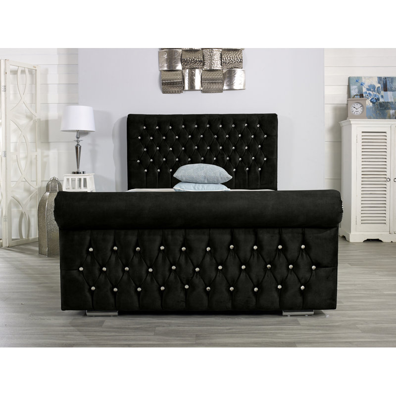 Herveline Upholstered Bed Frame, Black, Double (4'6)