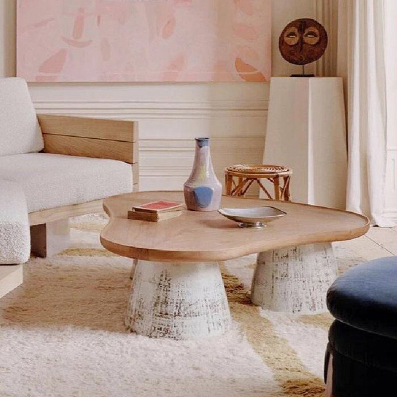 Table basse Surprise, Blanc, H 13,77 po x L 47,24 po x l 41,33 po, Noyer clair