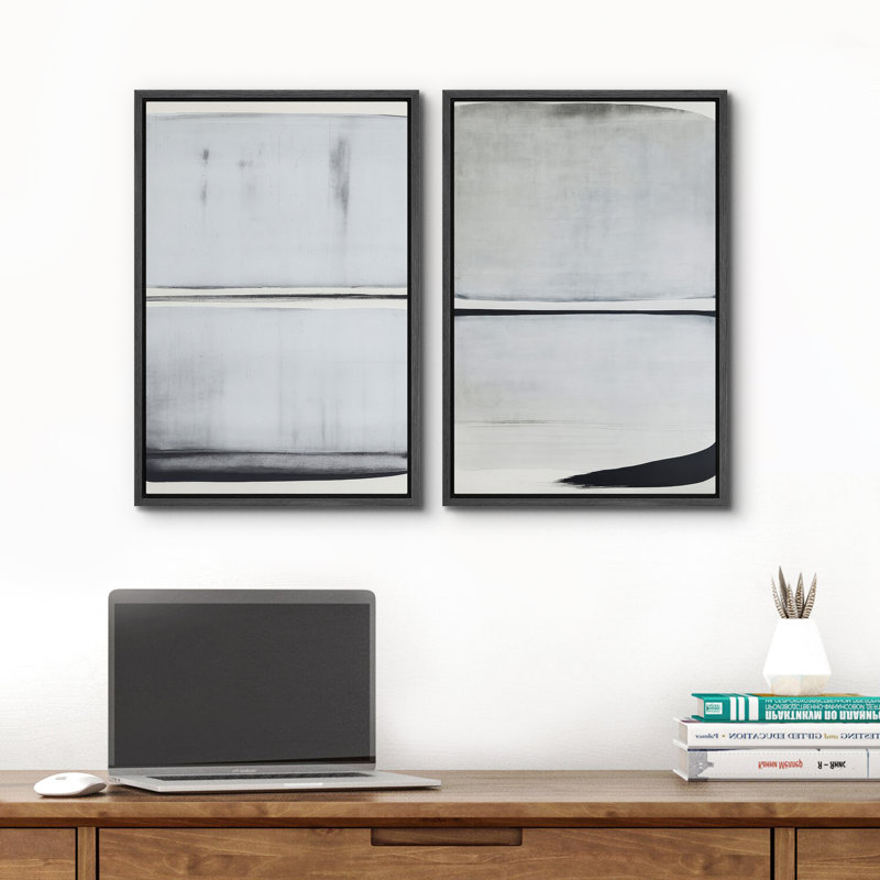 Art mural abstrait, ensemble de 2 reproductions d'art encadrées sur toile, H 36 po x l 48 po, Noir