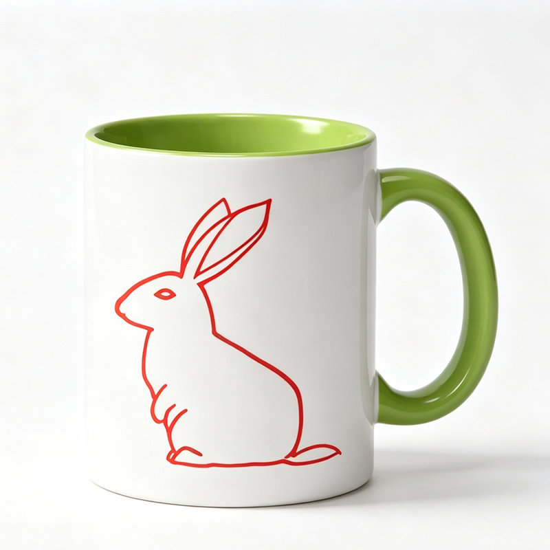 1pc with a simple outline of a rabbit Logo Ceramic Coffee Mug Coffee Cup Tea Mug Halloween Gift for Leisure Time suitable for holding Tea Milk.