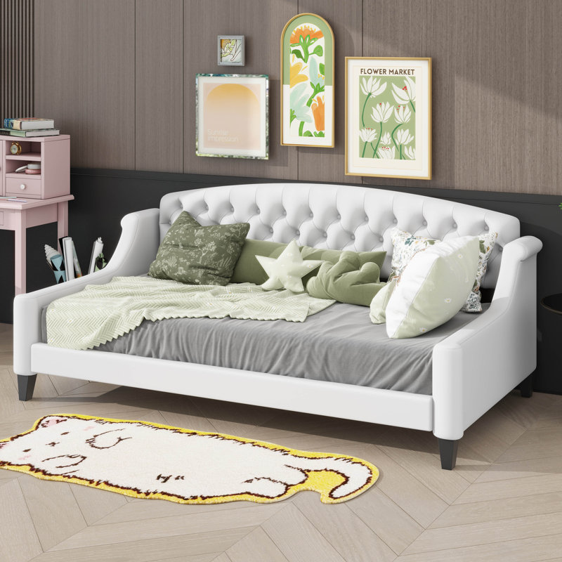 Lit de jour sophistiqué et contemporain orné de boutons capitonnés moelleux, Beige, Simple
