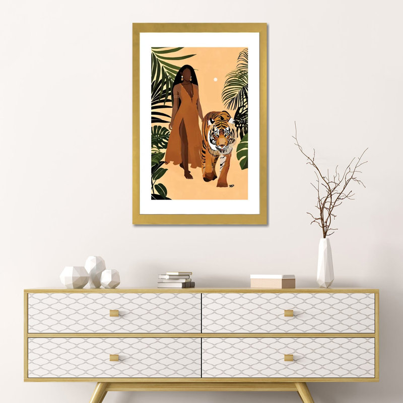 « Aliya » par Bria Nicole-impression d’art graphique, Blanc, H 24 po x l 16 po x P 1 po, Papier encadré doré