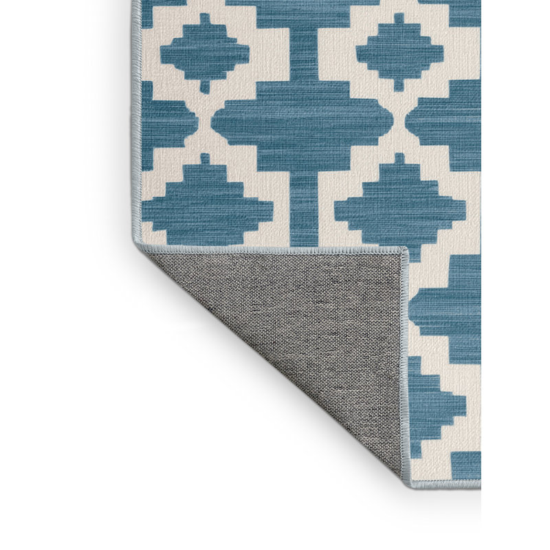 Machine Washable Trellis Blue Area Rug, Round 3'