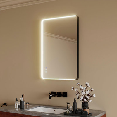 24 po X 36 po Miroir de salle de bain à DEL avec cadre noir pour dessus de lavabo, miroir de salle de bain avec lumières, miroir de salle de bain de ferme éclairé