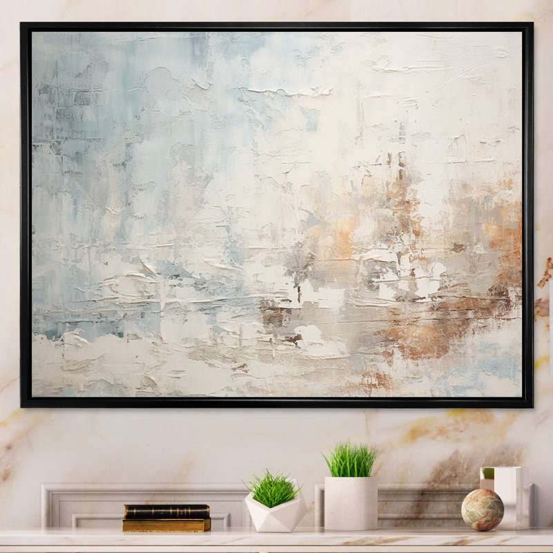Décoration murale beige bleu océan tempête II - formes abstraites, Cadre flottant noir, H 24 po x l 32 po x P 1 po