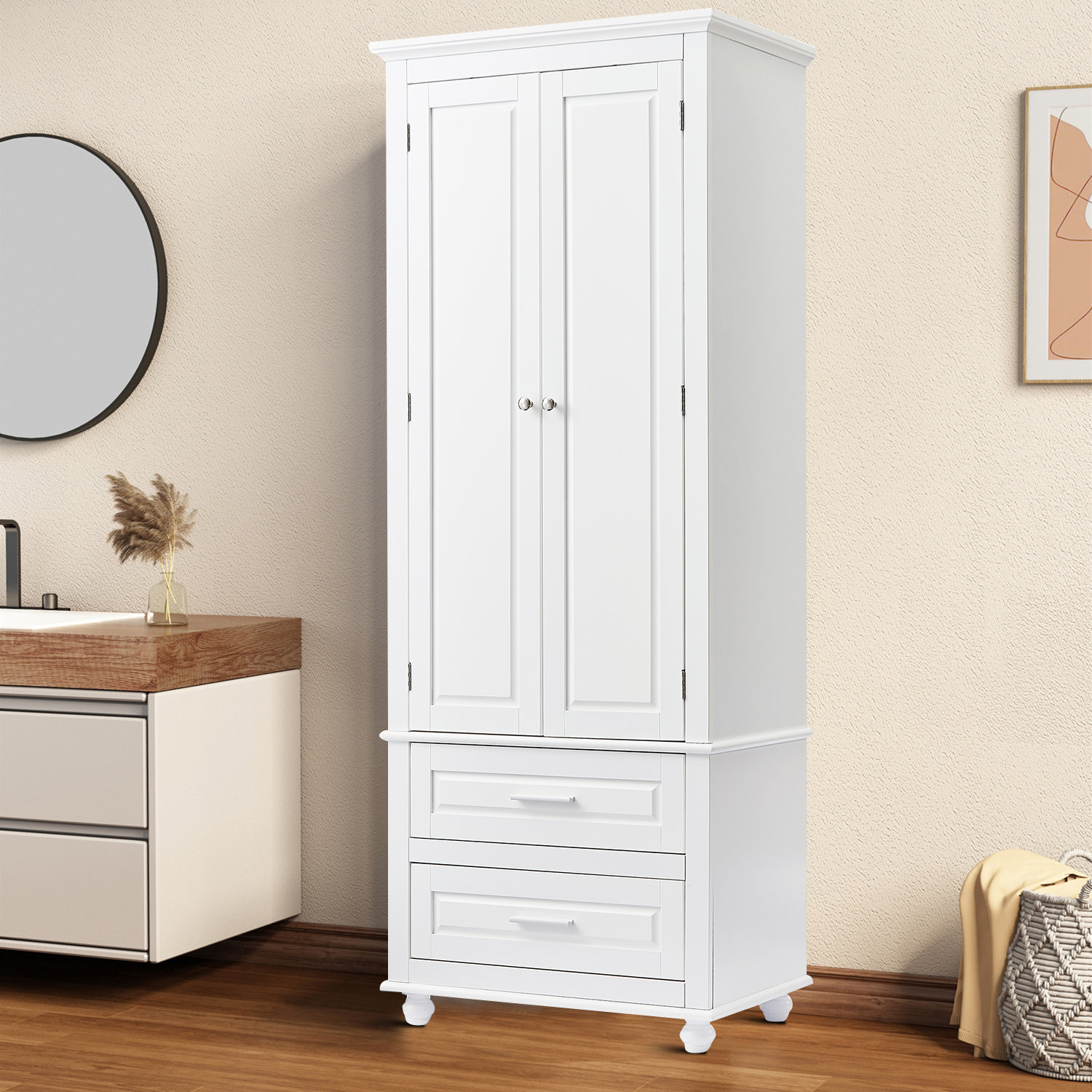 Wildon Home?? Barbagallo Minimalist Freestanding Wooden Linen Cabinet ...