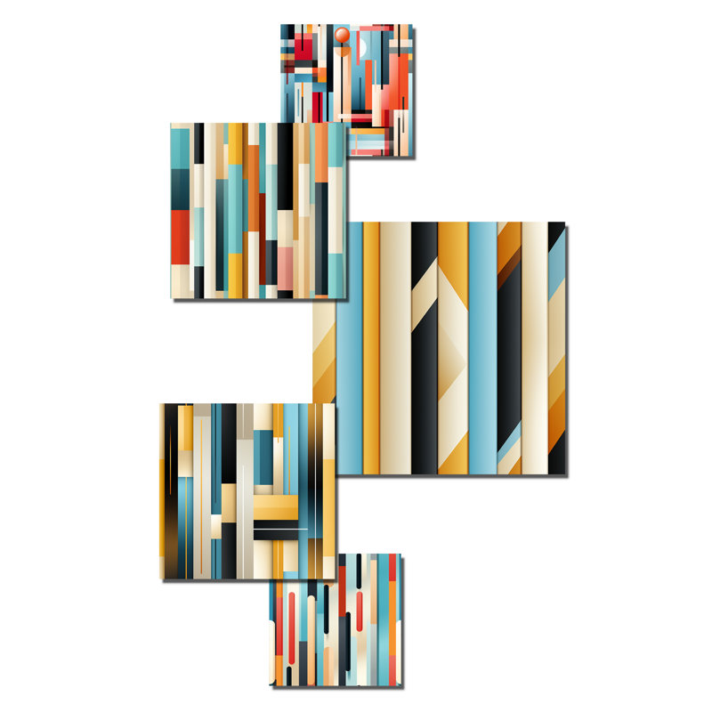 Urban Chic Blue and Orange Abstract Metal Wall Art Set