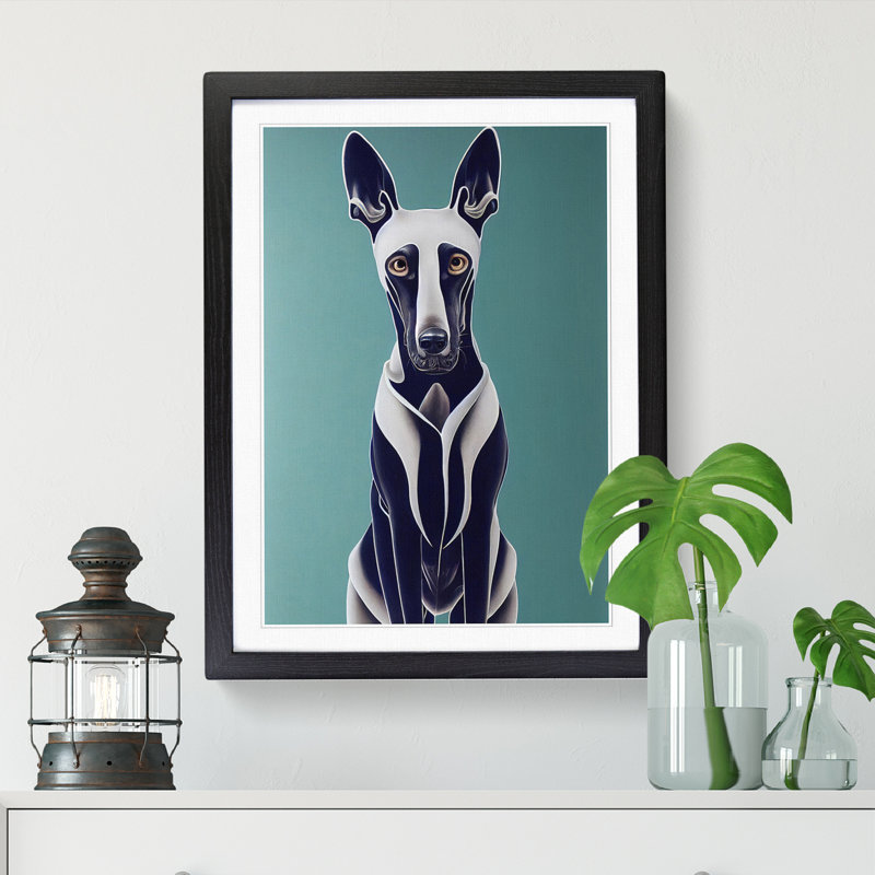 Greyhound Portrait - Picture Frame Print, Black, 34cm H x 25cm W x 2cm D