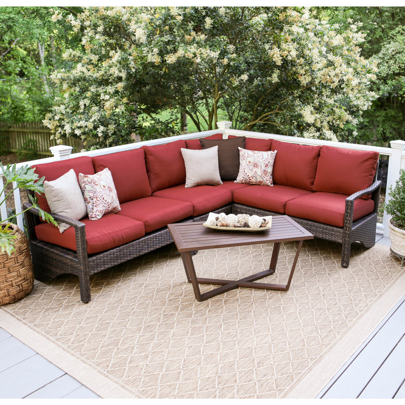 Ensemble de conversation modulaire en rotin 2 pièces avec coussins Sunbrella, Rouge