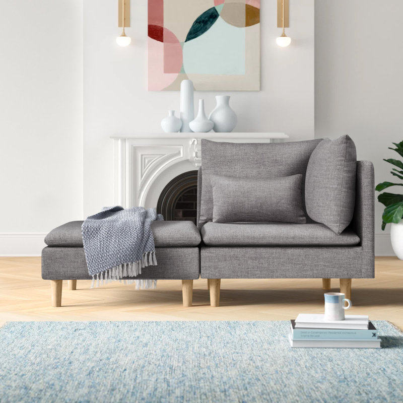 Chaise longue à accoudoirs carrés Poyner, Lin gris étain