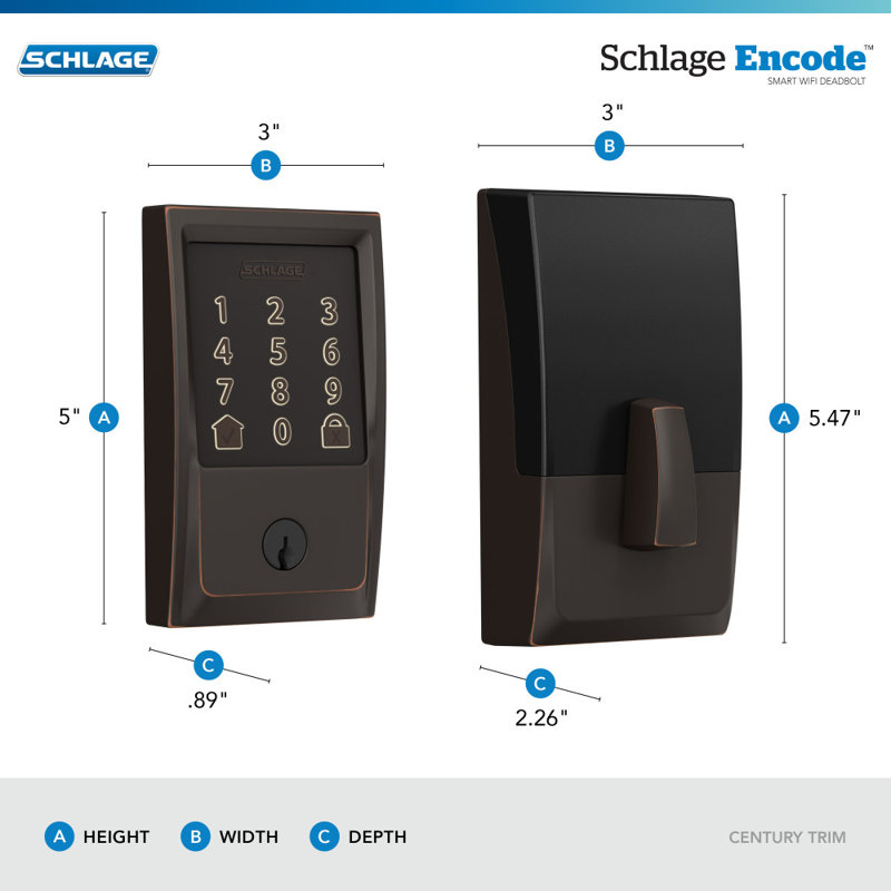 Encode Smart WiFi Deadbolt with Century Trim, Yes, Aged Bronze