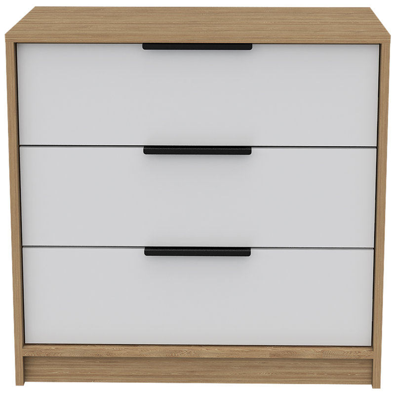 Commode 3 tiroirs blanche et pin avec plateau supérieur pour le rangement de la chambre à coucher | Idée de cadeau, Blanc