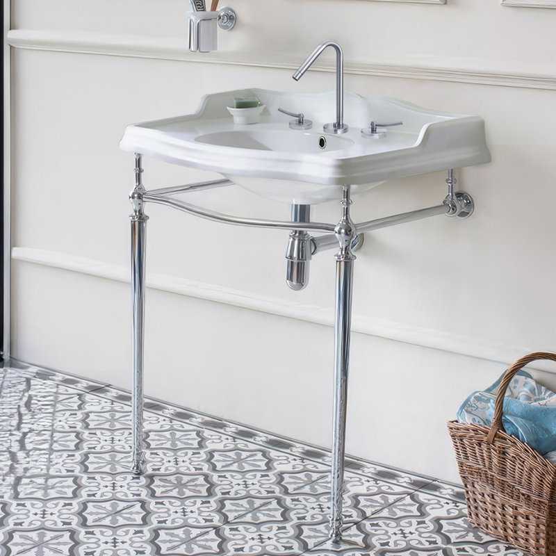 Whitehaus Collection 35" Large Rectangular Wall Mount Console Sink With Front Towel Bar, 8" Centers