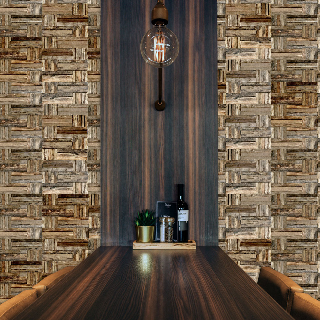 23 3/4"W x 11 7/8"H x 3/4"P Antique Boat Wood Mosaic Wall Tile, Natural Finish Ekena Millwork