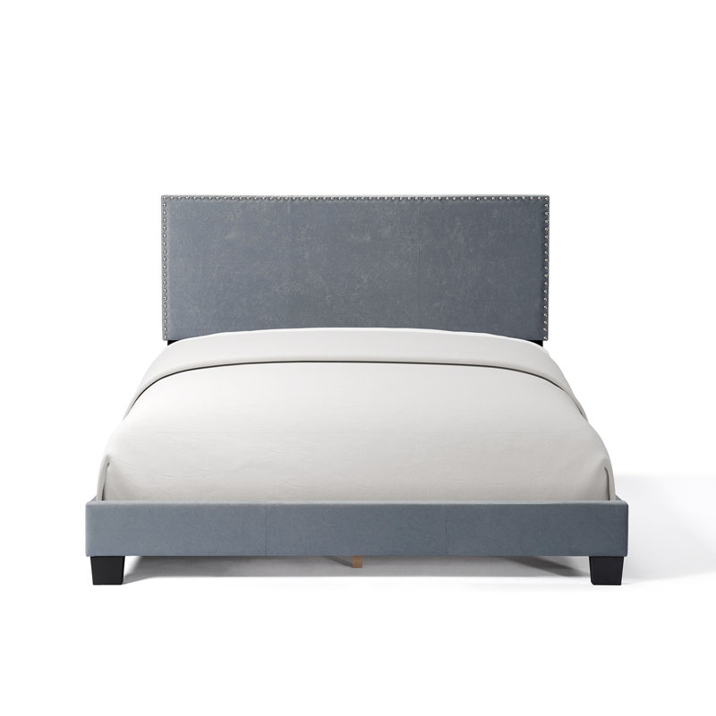 Linen Upholstered Platform Bed, Gray, Full