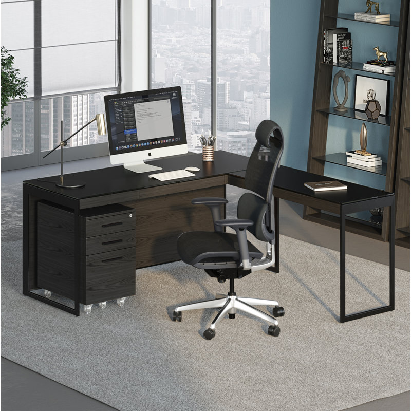 Sequel 20 Writing Desk, Charcoal Stained Ash/Black, 24.75" H x 66" W x 24" D