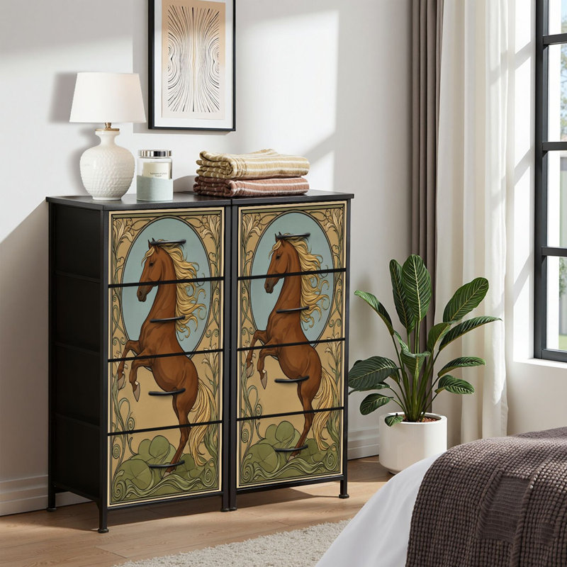4 Drawer Dresser for Bedroom, Narrow Chest of Drawers, Wooden Top and Study Iron Frame 18"x37.5"-(WxH)