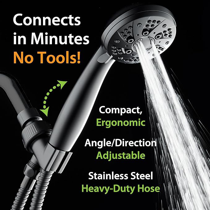 High Pressure 6-Setting 3.5" Chrome Face Handheld Shower with Hose for the Ultimate Shower Experience!