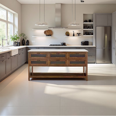 Solid wood and marble countertop kitchen island