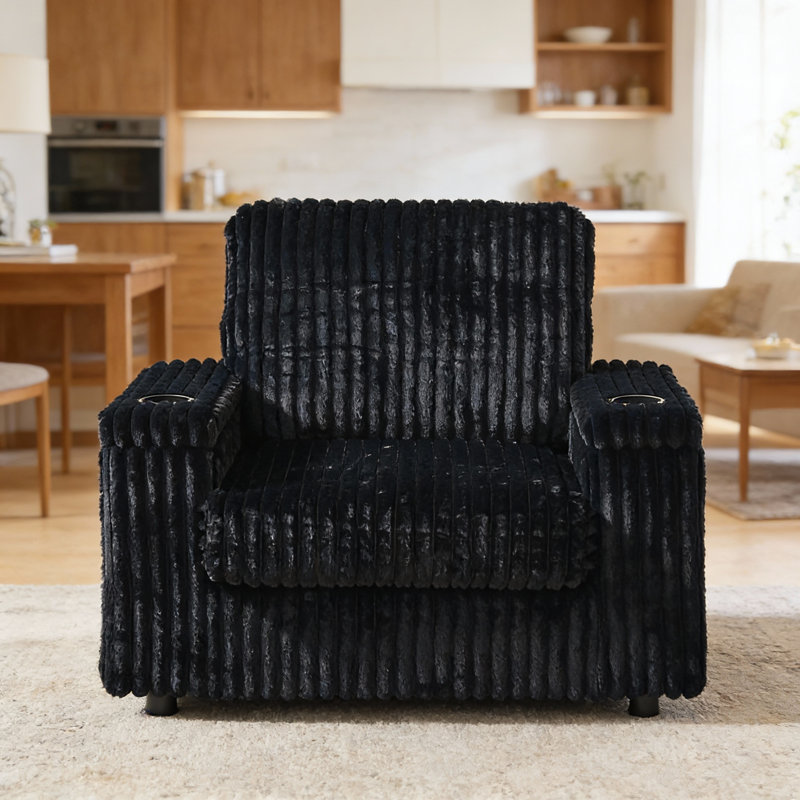42.5-Inch Corduroy Single Recliner With Backrest Pillow, Cup Holder Design, Storage Footrest, Comfortable Sofa-Deep-Seated Living Room Sofa