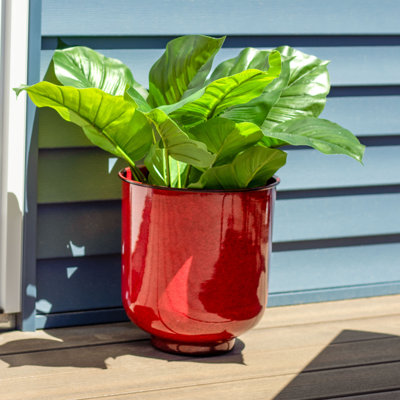 Pot de fleurs extérieur rond en métal Keirstyn - 11 po x 11 po x 12 po - rouge - ensemble de 2