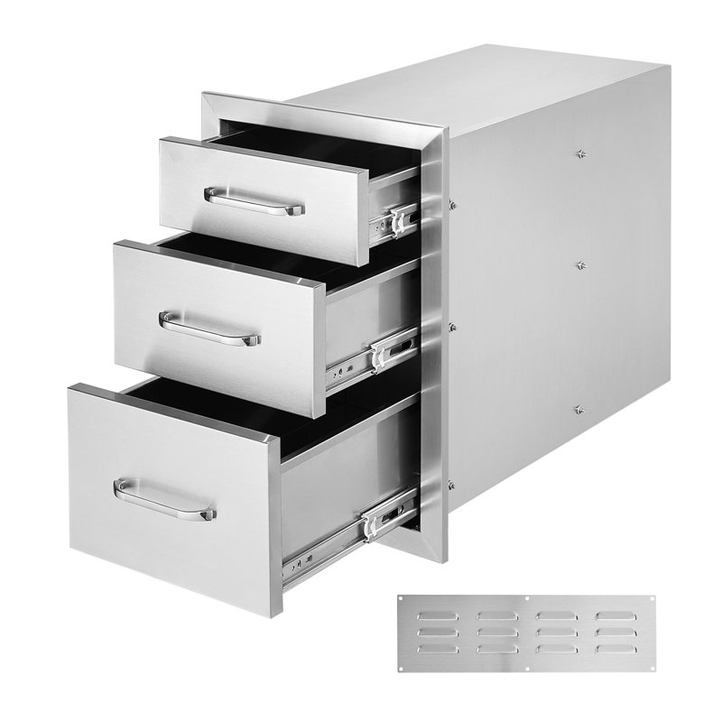 Tiroirs encastrés en acier inoxydable de qualité supérieure à triple accès pour îlot de cuisine extérieur et station de barbecue