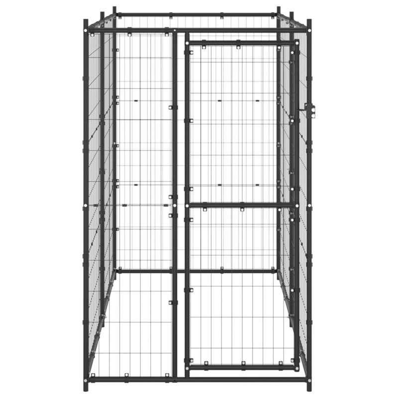 Black Powder-Coated Steel Outdoor Dog Kennel with Lockable Door