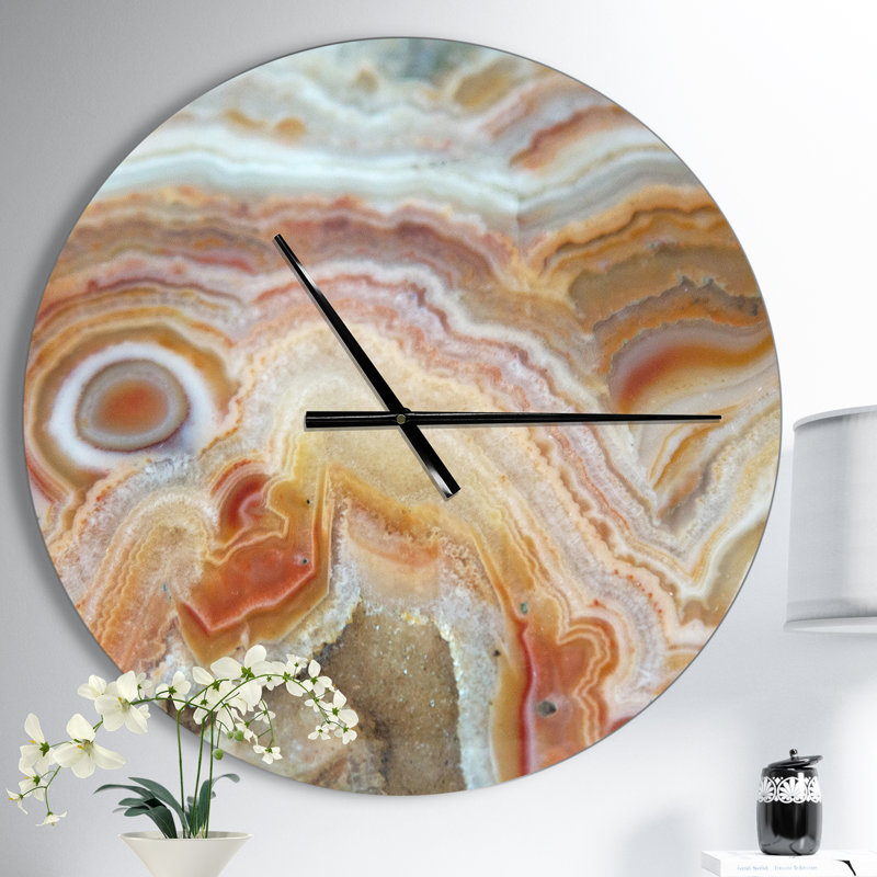 Strips and Ovals on Agate - Horloge murale moderne, Moyen, Rond