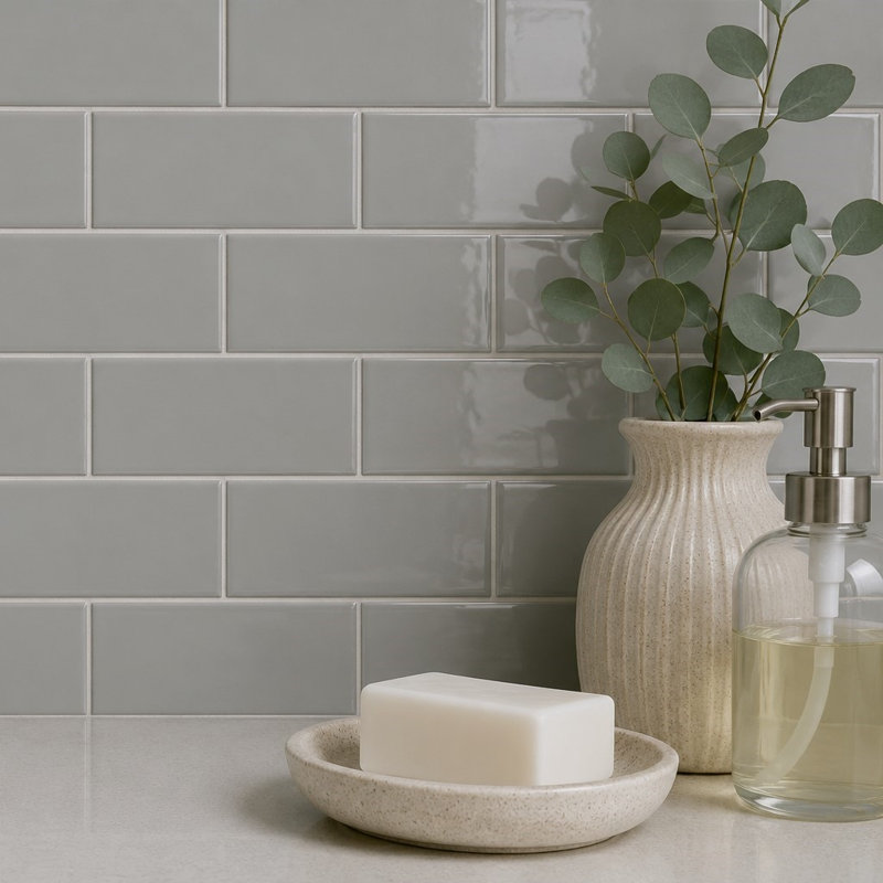 Curvaceous 3" x 6" Ceramic Wall Tile, Gray