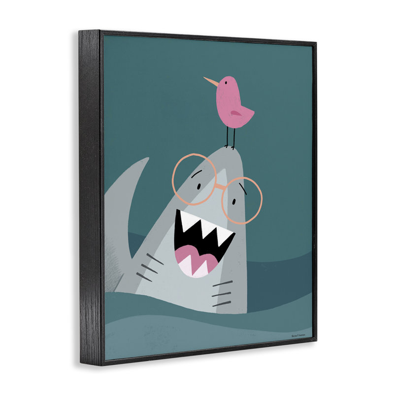 The Friendliest Shark Framed Giclee, design by Rachel Nieman, 14" H x 11" W, Midnight Black Framed Giclee