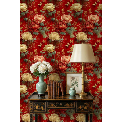 Papier peint oriental oriental à motif floral papillon