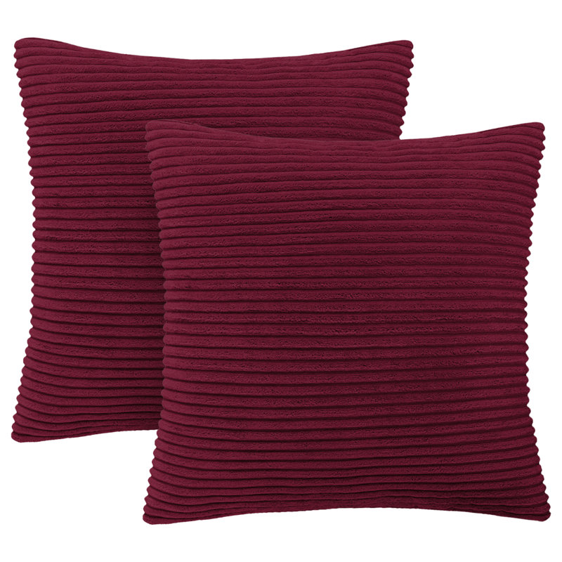 Aspire Homeware Striped Square Velvet Cushion Cover, Red, Pack of 2