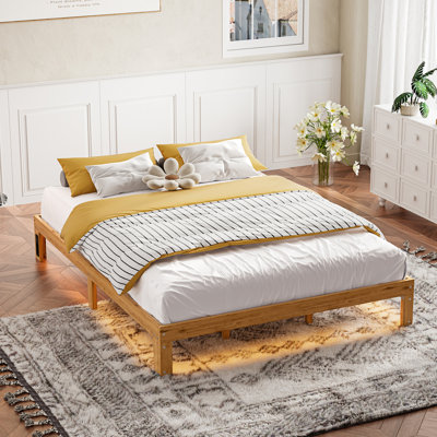 Grand lit de 12 po en bois massif - pin avec support à lattes, sans sommier, construction, rangement, structure de style chambre à coucher rustique moderne et stable, caractéristique