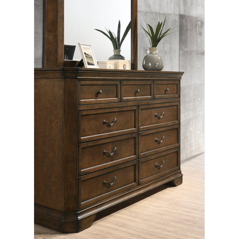 Ailany 6 Piece Bedroom Set, King, Antique Walnut, 6 Pcs: Bed, 2 Nightstands, Dresser, Mirror, Chest