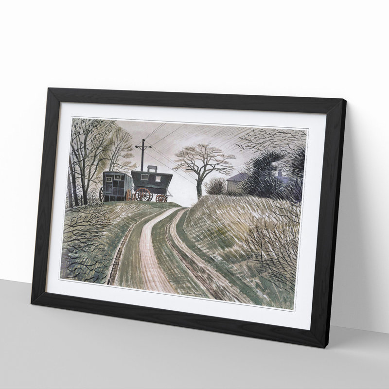 Cart on Hill by Eric Ravilious - Picture Frame Painting, 27cm H x 36cm W x 2cm D, Black Framed