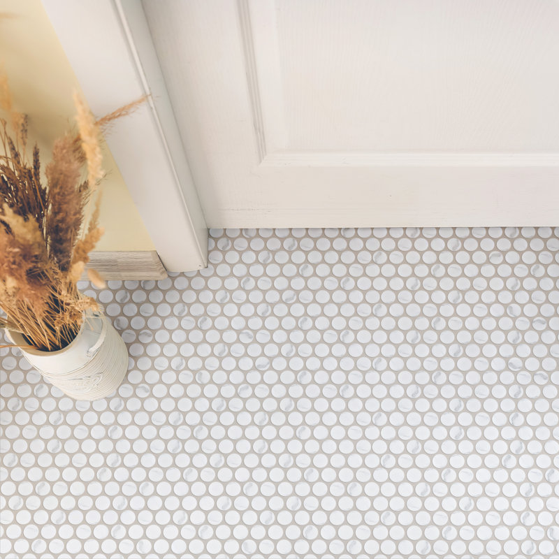 Carrione Penny Matte Carrara 9-3/4" x 11-1/2" Porcelain Mosaic Floor and Wall Tile