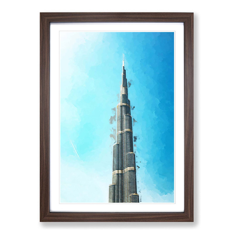 Point of the Burj Khalifa in Dubai in Abstract - Picture Frame Graphic Art Print, 60cm H x 40cm W x 2cm D, Walnut