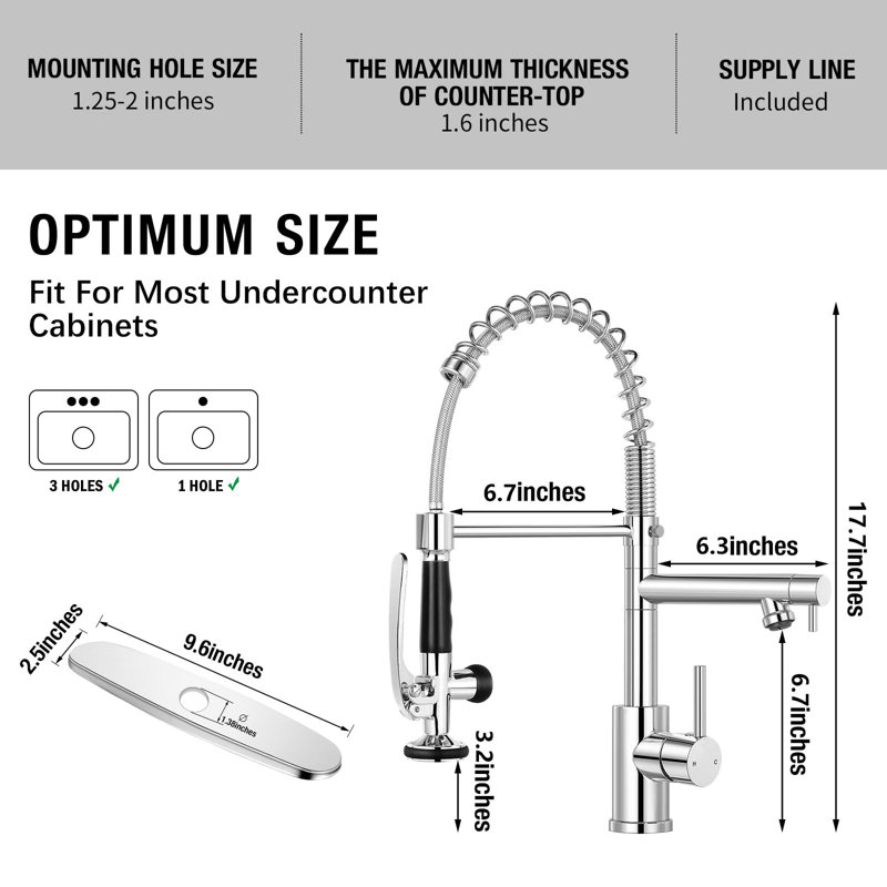 Pull-Down Spray Kitchen Faucet, High Arch Spring, Stainless Steel Single Handle Kitchen Faucet With Spray Head., Chrome
